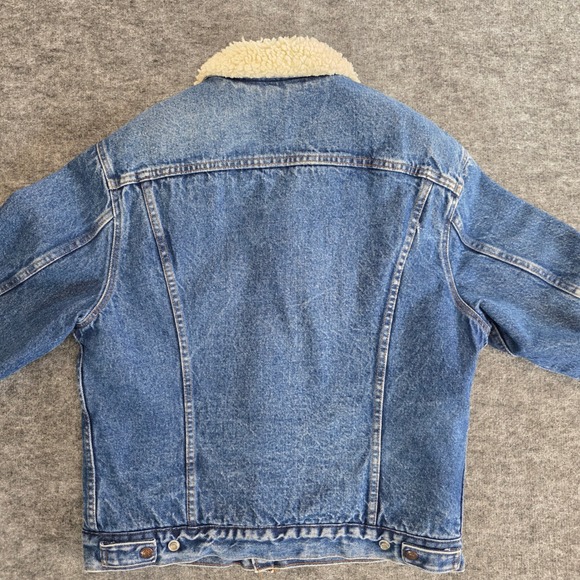 Vintage Levis Sherpa Lined Denim Trucker Jacket Mens 40R Blue Medium Wash 80s - Picture 2 of 15
